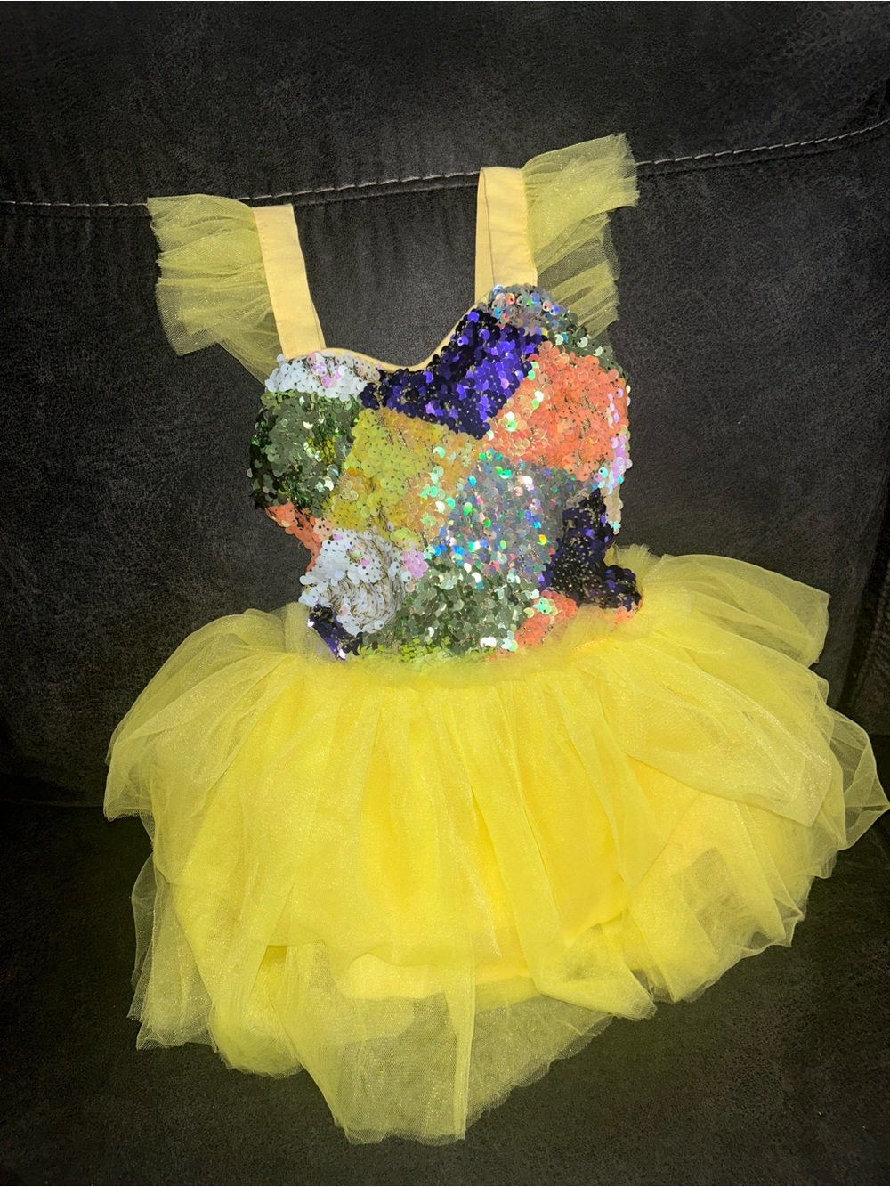 Yellow Sequin Tulle Kids Dress